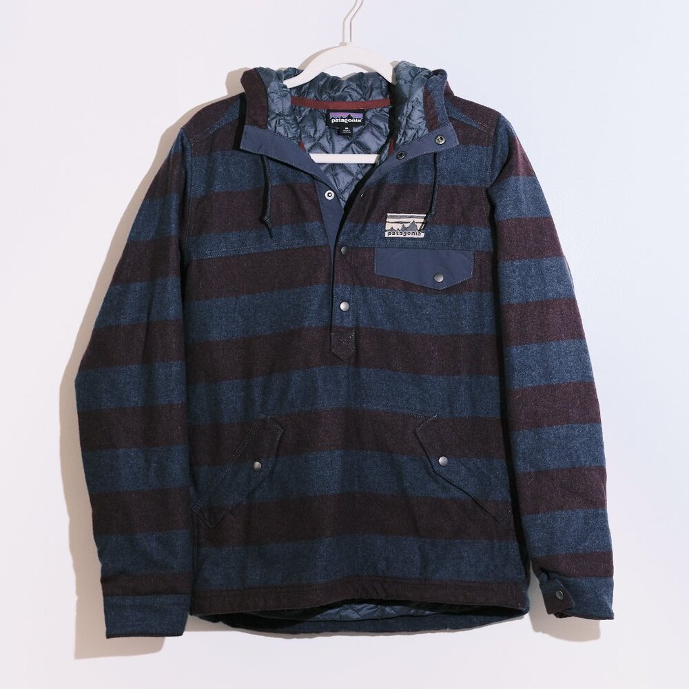 Patagonia Men’s Reclaimed Wool Pullover Hoodie – Striped, Size XS
